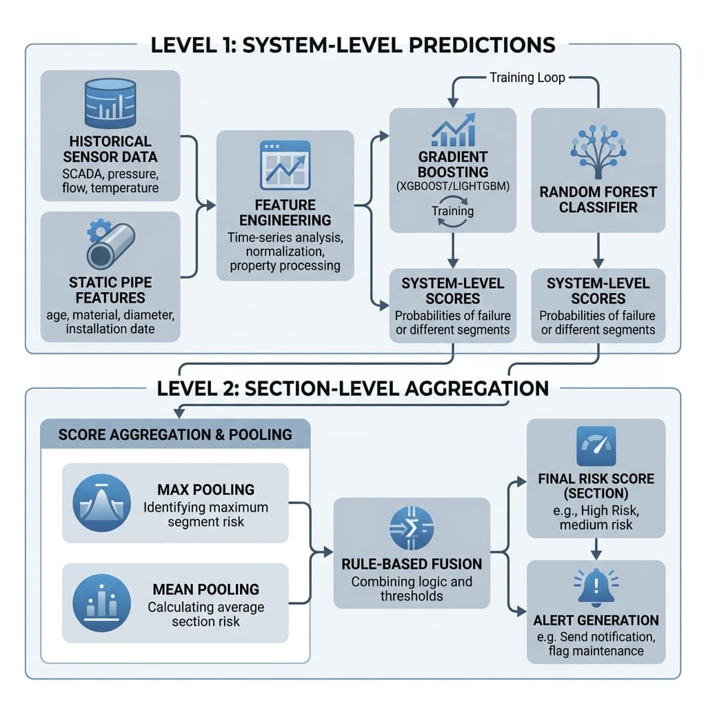 Two-level hybrid risk-scoring architecture for pipeline failure prediction